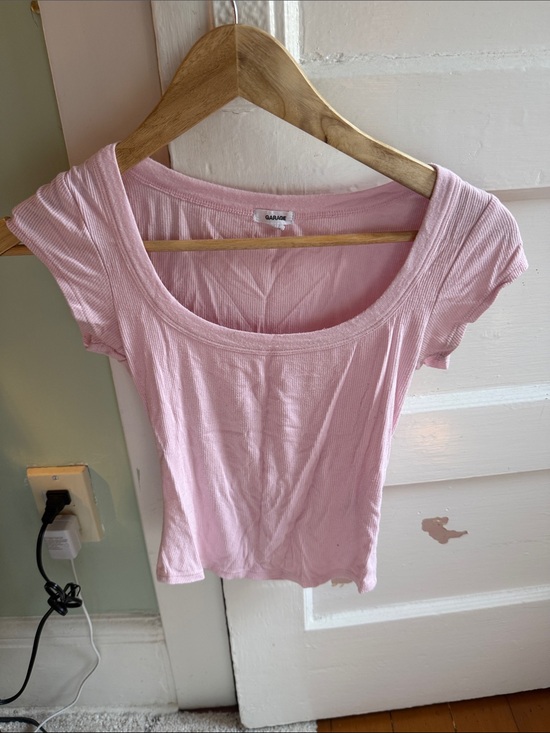 Garage Tops - Garage Light Pink Ribbed Scoop Neck Short Sleeve Top